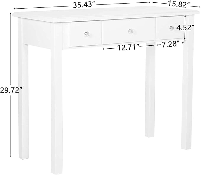 STHOUYN Home Office Small Writing Desk with Drawers Bedroom, Study Table for Adults/Student, Vanity Makeup Dressing Table Save Space Gifts White (White)