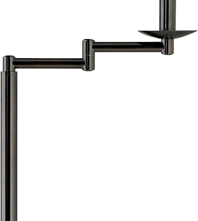 360 Lighting Modern Swing Arm Floor Lamp Standing 60 1/2" Tall Bronze Brown Adjustable Off White Fabric Drum Shade with Self Trim Decor for Living Room Reading House Bedroom Office