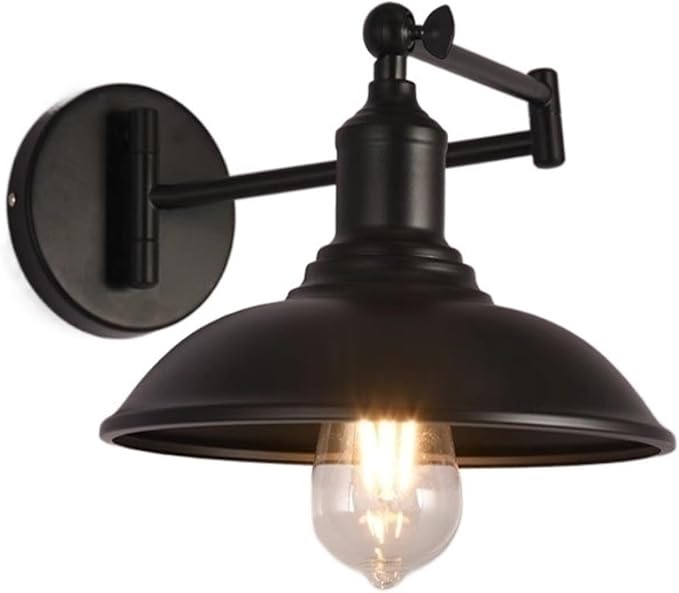Folding Wall Lamp Retro Rocker Arm Wall Lamp Bedroom Bedside Lamp Iron Art Living Room Study Reading Wall Sconce Swing Arm Adjustable Vintage Wall Mount Light Sconce (Color : D-Black)