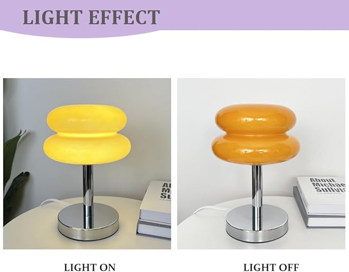 Meefad Contemporary Glass Table Lamp, Cute Bedside Lamp, Girl's Elegant Night Light for Bedroom Nightstand in Orange