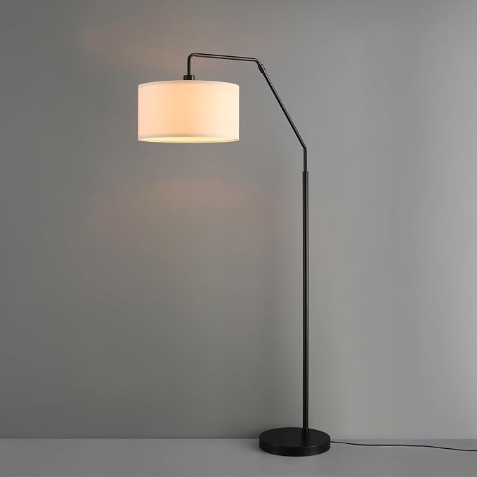 Globe Electric 61000172 65" Floor Lamp, Matte Black, White Fabric Shade, On/Off Rotary Switch on Socket, 5-Foot Black Cord, 1-Light, 100W E26/Medium Base Bulb