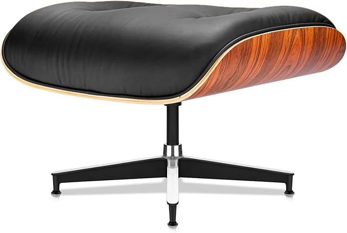 Mid Century Chaise Lounge Chair and Ottoman, Reading Chair, Leather Accent Chair, Modern Chair, Classic Design, Heavy Duty Base Support for Living Room Lounge Office (Palisander-black, Upgraded)