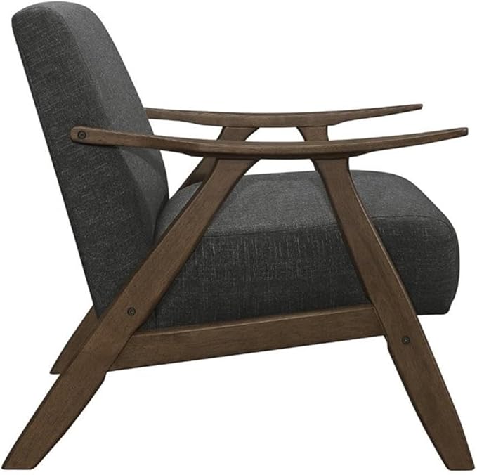 Lexicon Mid Century Modern Accent Chair with Solid Wood Frame in Walnut Finish, Upholstered Living Room Lounge Arm Chair, Thick and Comfy Innerspring Seat Cushion, Linen-Look Fabric, Dark Grey