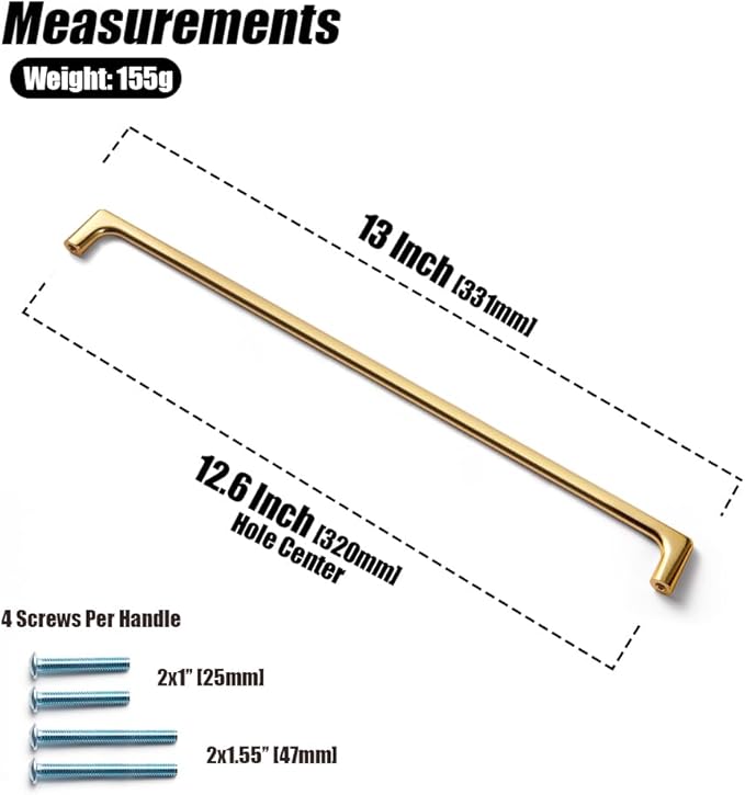 Goo-Ki Polished Rich Gold Cabinet Pulls with 12.6'' Hole Centers, Modern Style Zinc Alloy Cabinet Handles for Dresser,Wardrobe,Cupboard- 6 Pack……