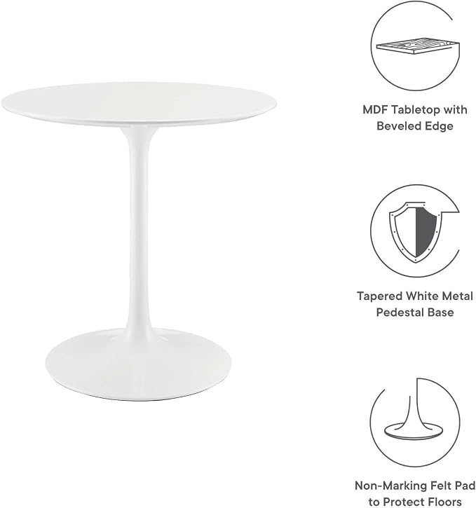 Modway Lippa Round 28" Mid-Century Modern Dining Table in White