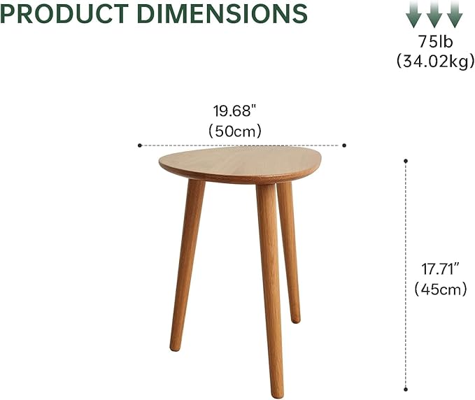 Small Oval Coffee Table, Mid Century Modern Coffee Table for Living Room, 100% Solid Oak Wood Side Table End Tables for Home (Natural Color, 19.68" Wx13.38 Dx17.71 H)