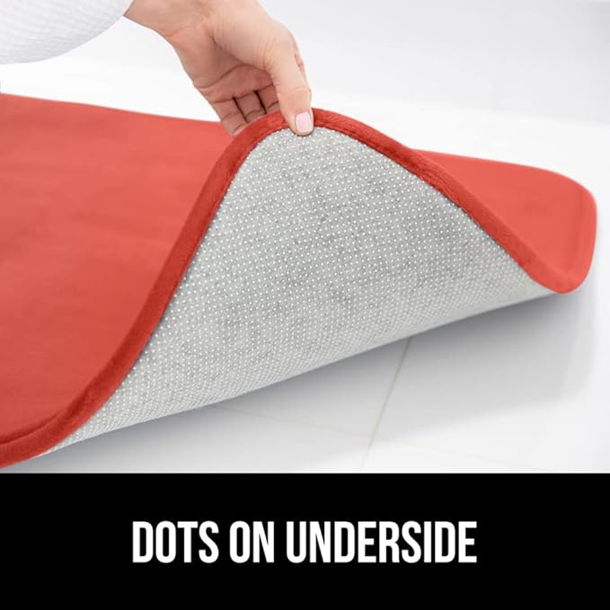 GORILLA GRIP Memory Foam Bath Mat, Soft Absorbent Velvet Bathroom Mats, Durable Dots on Underside, Machine Washable Bathmat, Carpet Rug Room Decor for Shower Tub Floor RV, 24x17 Rugs, Coral