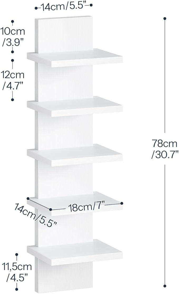HOOBRO 5 Tier Wall Shelf Unit, 2 Pack Floating Shelves Wall Mounted, Wall Mount Vertical Shelving, Floating Storage Rack, Organizer Tall Tower Design for Livingroom, Bedroom, Kitchen, White WT18BJP201