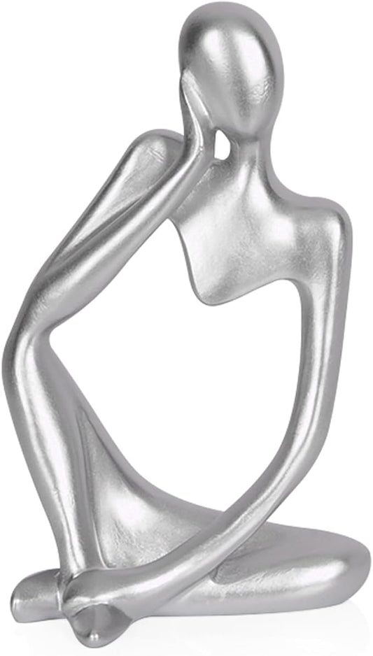 Sandstone Resin Thinker Style Abstract Sculpture Statue Collectible Figurines Home Office Bookshelf Desktop Decor (Small Silver, Left)