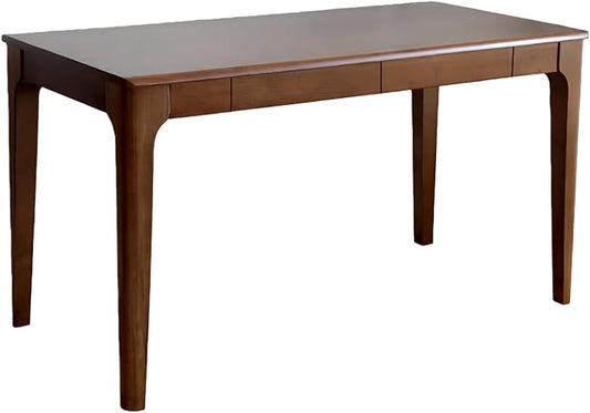 Walnut Wood Desk with Drawers - 47" Small Writing Desk with Smooth Edges for Bedroom, Mid Century Modern Home Office Desks for Small Spaces, Standing Computer Desk for Study, Living Room