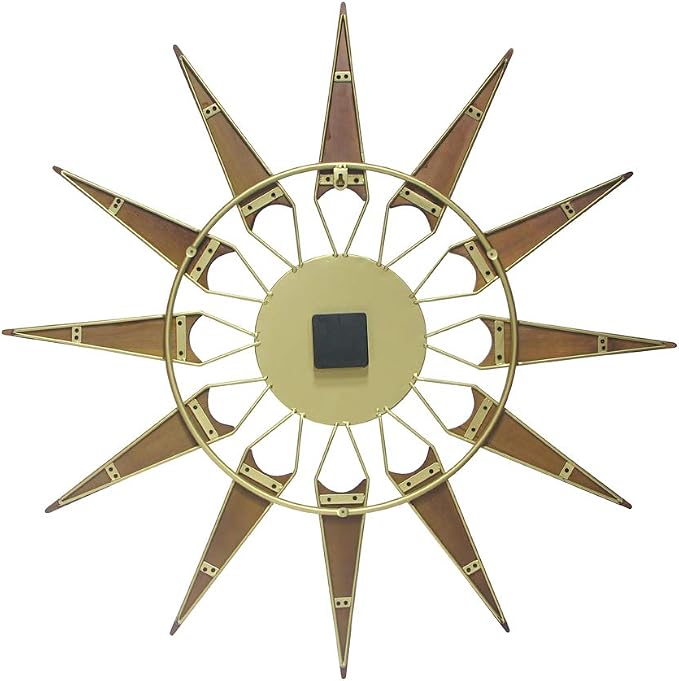 Infinity Instruments Nova Starburst Gold Wall Clock Vintage Mid Century Starburst Clock 31 inch Extra Large 50s 60s Mid Century Modern Decor Wall Hanging Sunburst Clock, Gold, Brown
