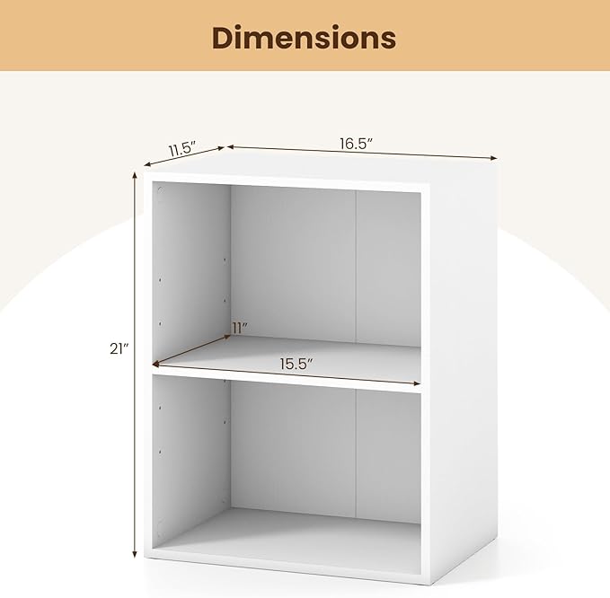Giantex Bookshelf and Bookcase Set of 2, 2-Layer White Storage Shelf W/Large-Capacity Open Storage Space for Living Room Bedroom Study Office Multi-Functional Furniture Display Cabinet