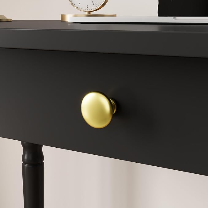 Timechee 47 inch Study Computer Desk, Black Office Work Desk with a Storage Drawer for Bedroom, Mid-Century Modern Computer Study Writing Table with Roman Column Legs for Home Office, Living Room