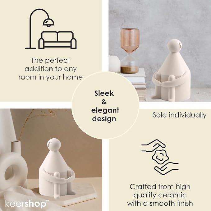 Japandi Modern Shelf Decor - Neutral Bookshelf Accents, Coffee Table Books, Entryway Table Decor, Boho Living Room Accents (White Pensive Man)