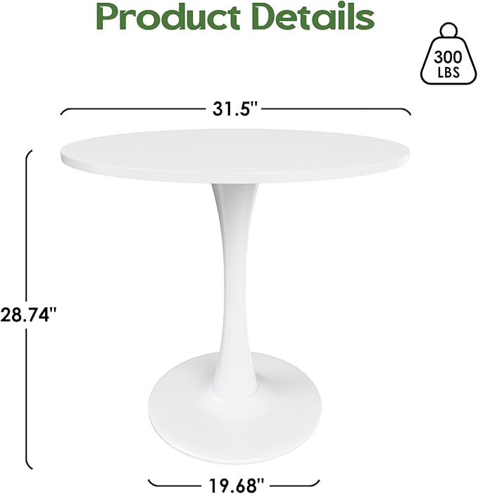 Soohow 31.5" Small Round Dining Table Seats Up to 2-4 People,Wood Tabletop Tulip Dining Table with Metal Pedestal Base