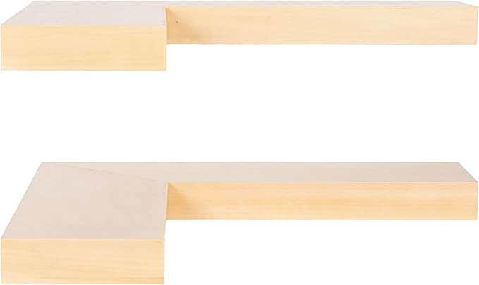 Kate and Laurel Havlock Modern Wood Two-Piece Floating Corner Shelf Set, 26 x 8 x 3, Natural Wood, Wooden Corner Kitchen Shelving with Unique Geometric Shape for Living Room Decor or Entryway Storage