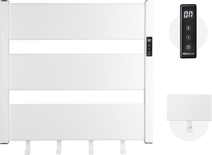 K&KALONZO Towel Warmer for Bathroom, Wall-Mounted Heated Towel Rack with Built-in Timer, Waterproof Alumnimum Electric Towel Heater, Support Plug-in and Hardwired, White, H3-W