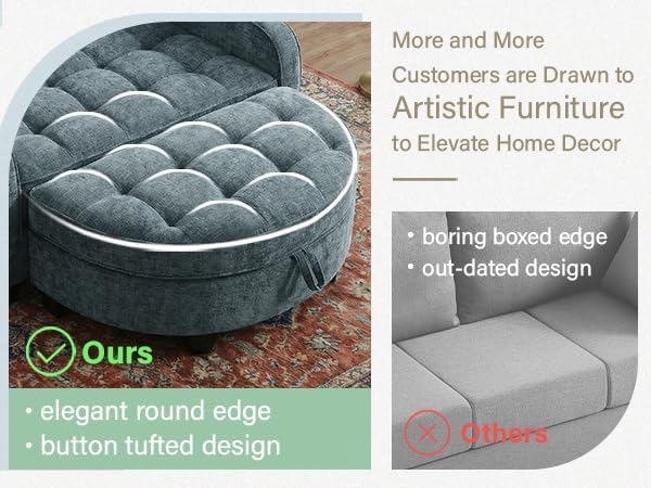 Round Chaise Lounge Chair with Storage Ottoman, Oversized Bubble Chair and a Half Featuring Adjustable Backrest, Plush Reading Accent Chair and Ottoman Set for Bedroom, Navy Blue