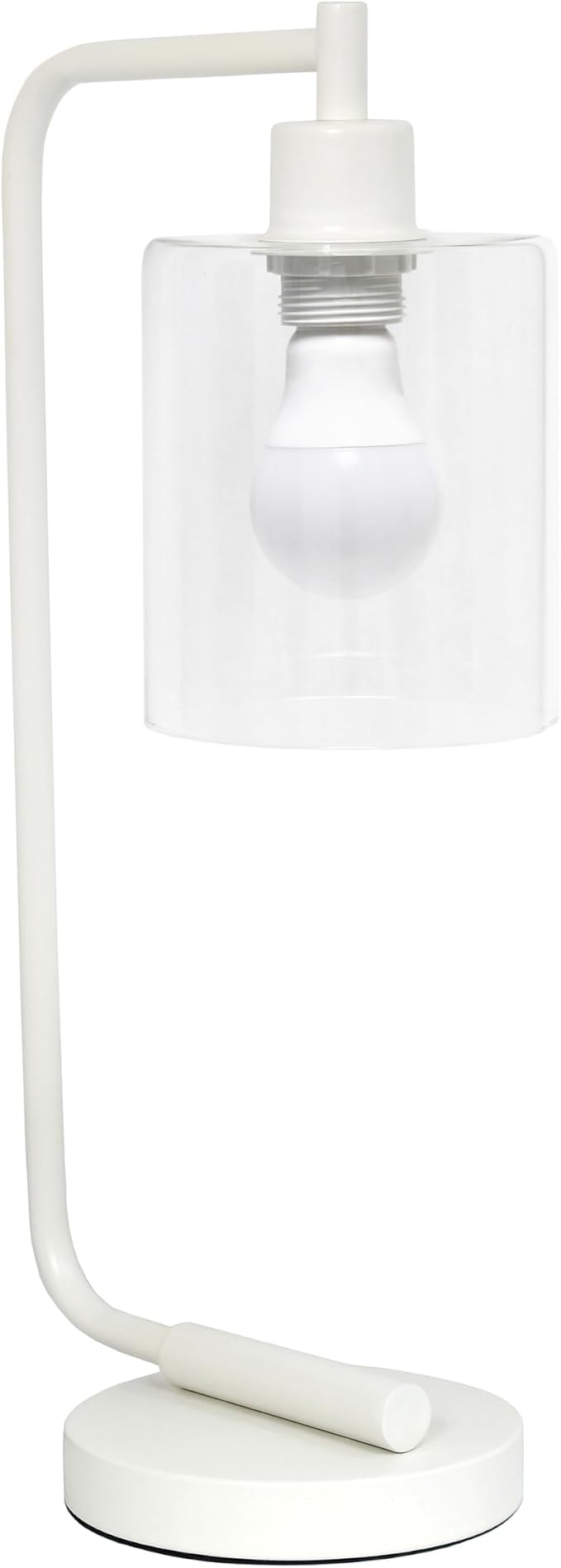Simple Designs LD1036-WHT-LB 18.8" Industrial Bronson Antique Style Iron Lantern Desk Table Lamp with Glass Shade for Home Décor, Office, Living Room, Bedroom, White, with Feit LED Bulb Included