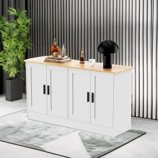 Anystyle 53" White Buffet Cabinet with Storage, Modern Kitchen Sideboard with 4 Doors & Adjustable Shelves, Entryway Credenza & TV Console Table for Living Room, Dining Room