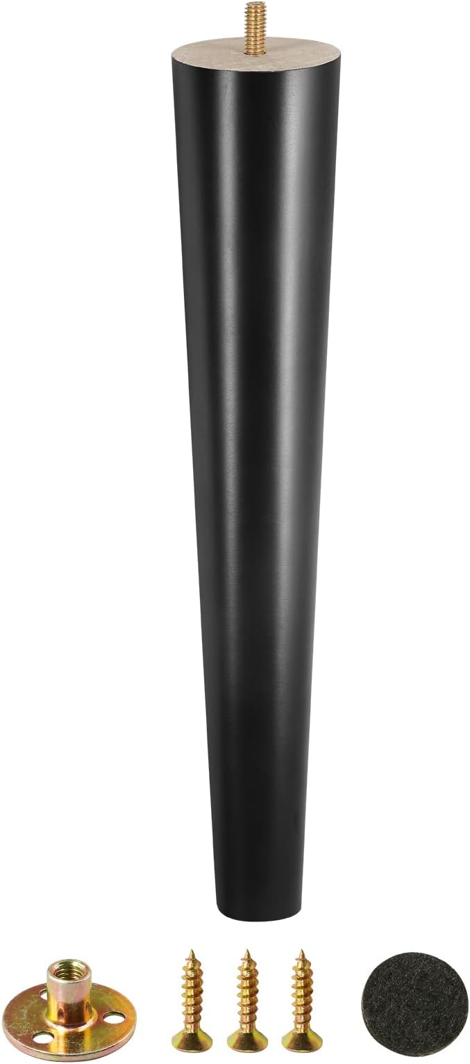 FoDau770 Black Rubber Wood Furniture Legs 16 Inches, 5/16" UNC Straight Tapered Wood Feet Mid Century Sofa Legs, Wooden Furniture Feet Replacement Parts for Cabinet Couch Dresser Chair Ottoman Table