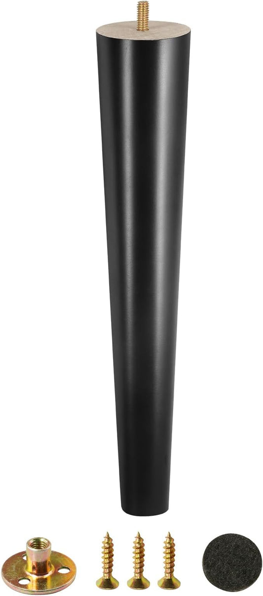 FoDau770 Black Rubber Wood Furniture Legs 16 Inches, 5/16" UNC Straight Tapered Wood Feet Mid Century Sofa Legs, Wooden Furniture Feet Replacement Parts for Cabinet Couch Dresser Chair Ottoman Table