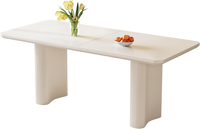 62.99" Rectangular Dining Table for 6, 6 Seat Dinner Table with Thick Top and Wave Shaped Legs for Kitchen, Living Room, White