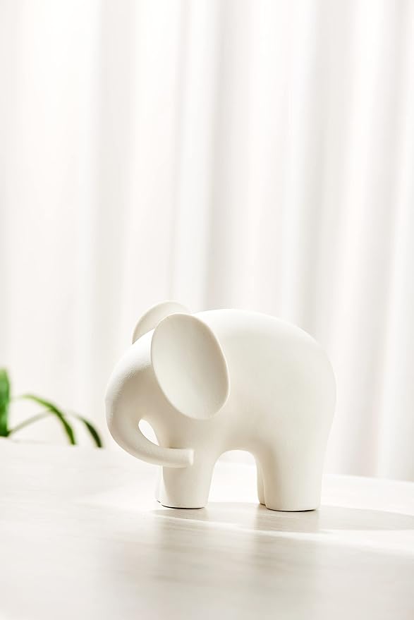 Modern Simple Ceramic White Elephant Living Room Home Office Decoration (Small White Elephant)