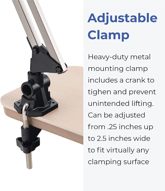 V LIGHT Architectural Swing Arm Desk Lamp, Clamp lamp with LED bulb, Work Light for Any Space, Brushed Nickel Finish 7.5 x 5.5 x 33