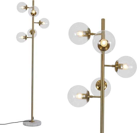 KCO Lighting Clear Bubble Glass Floor Lamp Nordic Globe Floor Lamp Brass Floor Light Vintage Gold Floor Lamps Modern Tall Standing Lamp for Living Room Bedroom Office