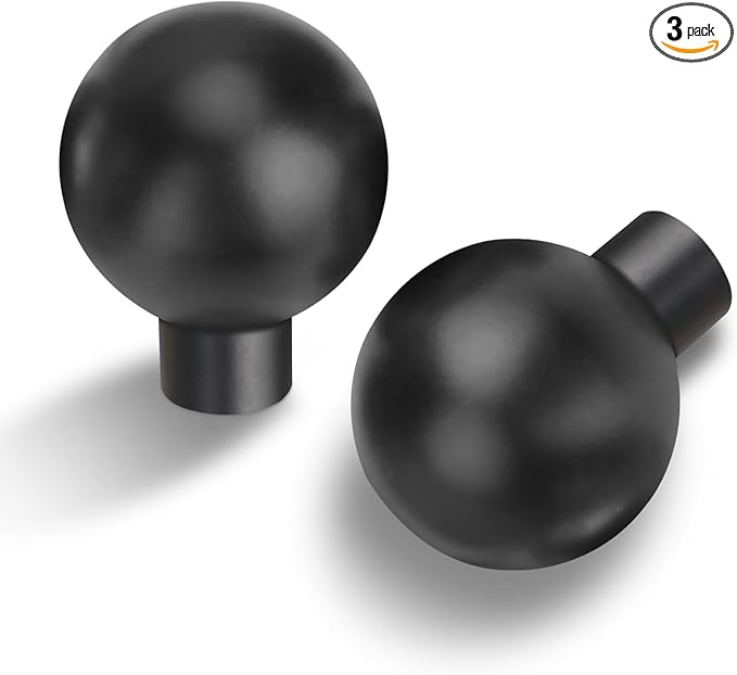 Lardmon 3 Pack Matte Black Cabinet Knobs Drawer Knobs 1 Inch(25mm) Diameter Modern Single Hole Cabinet Pulls Solid Kitchen Knobs Cabinet Handles Heavy Duty Kitchen Hardware for Dresser