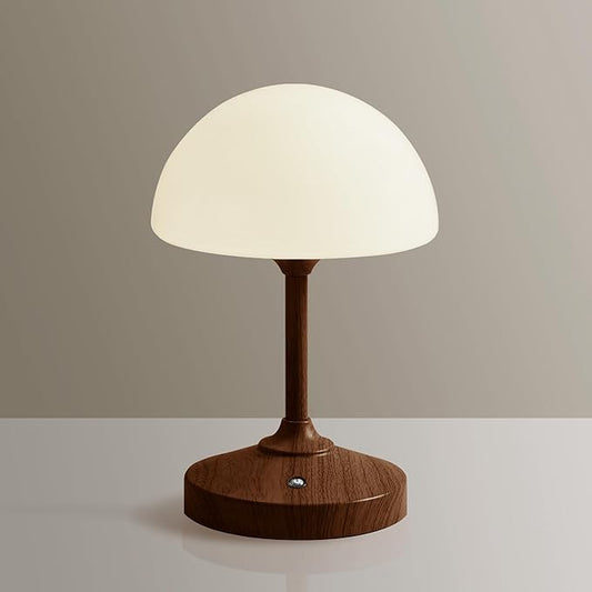 Mushroom Lamp Cordless Lamp Table Lamp,Outdoor Waterproof Shower Lamps,5000mAh Rechargeble Battery Operated Dimmable Touch Desk Lamps,LED Night Light for Bathroom Patio Camping Outdoor/Walnut