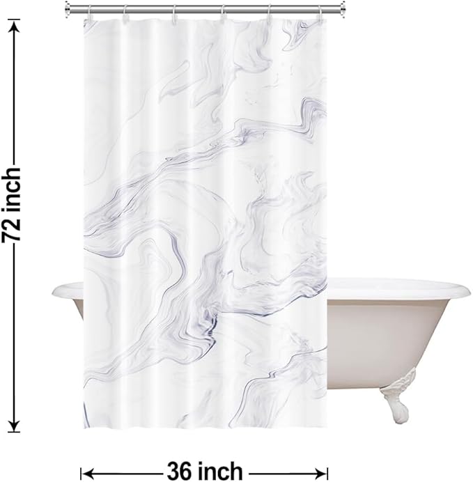 Stall Shower Curtain, White Marble Small Bathroom Curtain Modern Abstract Waterproof Shower Curtain Set with Hooks, 36x72 Inch