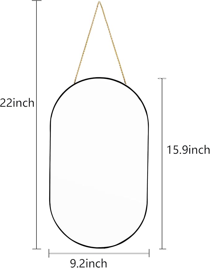Oval Wall Mirror, Gold, Oval Shape, for Bathrooms and More (Black, 16x9.2 inch)