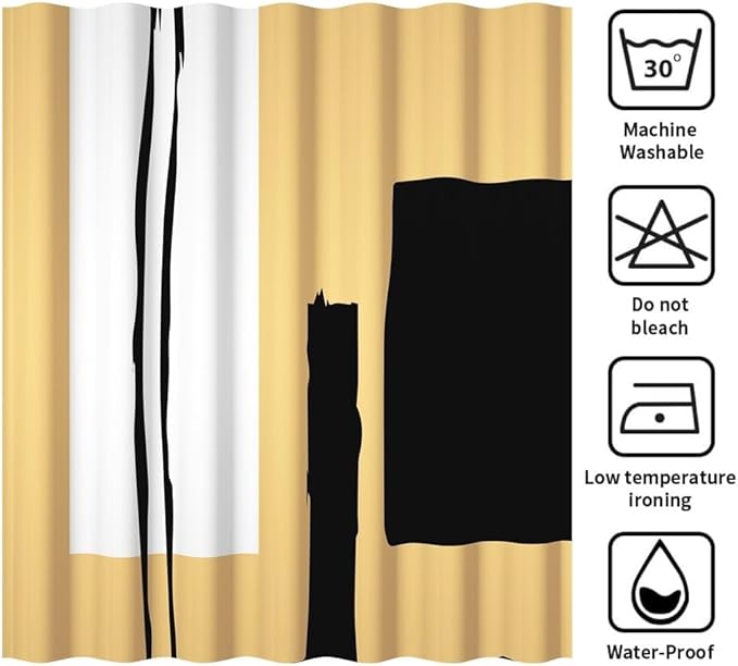 Abstract Geometric Shower Curtain for Bathroom Modern Minimalist Neutral Bathroom Decor Set Black and Tan Bathtub Curtains for Hotel Machine Washable Waterproof Polyester Fabric with Hooks 72x84 Inch