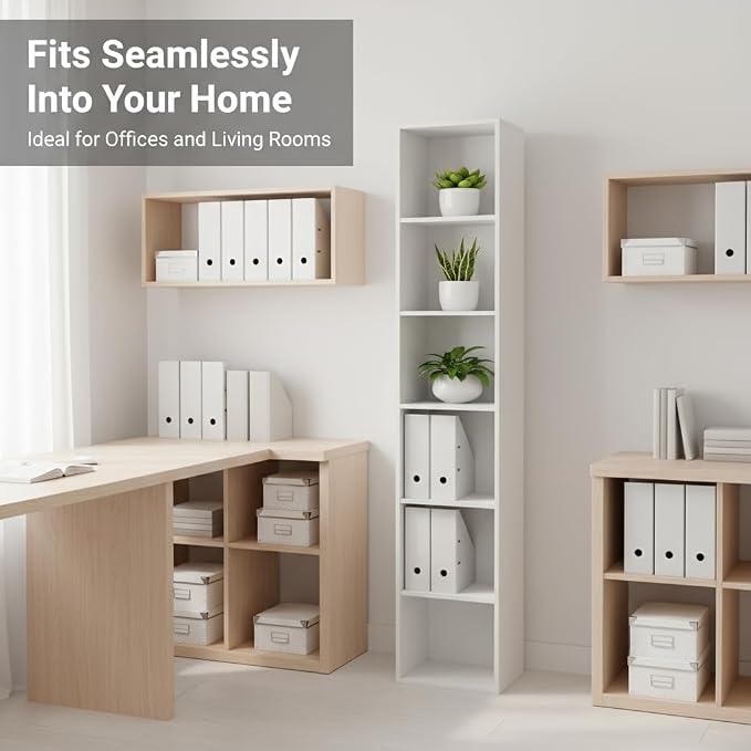 Wooden 6 Cube Storage Organizer, 6 Tier Storage Cubes Storage Display Cubby, 62 Inch Tall Versatile Shelf and Cubby Organizer for Any Space (White, 6 Cube-W(11.8inch)