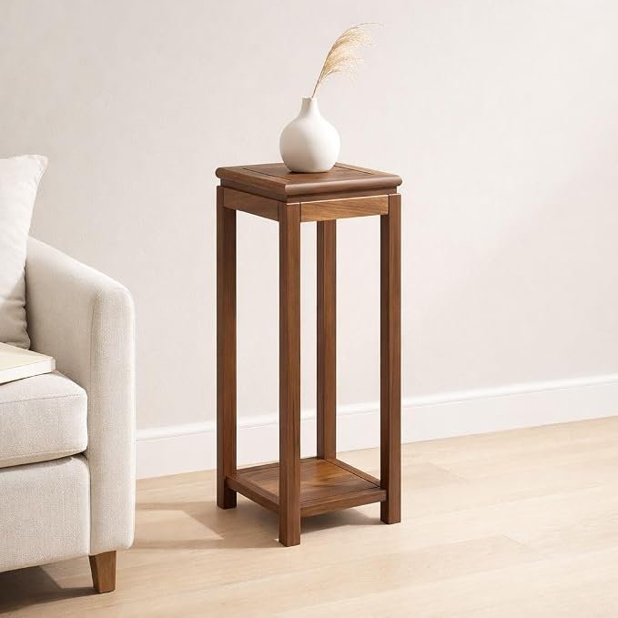 Mid-Century Solid Wood Plant Stand, 2-Tier Tall Narrow Plant Holder Display Table, Corner Small Side Table by Sofa Couch (11.8" L x 11.8" W x 31.5" H)