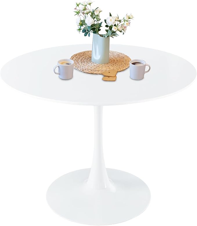 42 Inch Modern Round White Dining Table for 4-6 Person,Mid-Century White Tulip Table Kitchen Dining Table with MDF Table Top and Pedestal Base for Home Kitchen