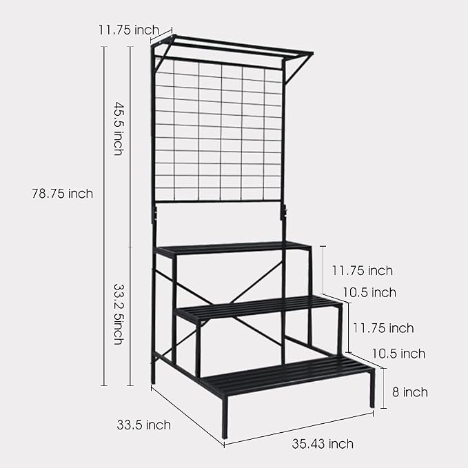 Zhongma 3 Tier Large Heavy Duty Plant Stand with wheels, Tall multi layer Plant Holder with Hanging Plant pot shelf, 35.43 x 33.27 x 80.7inch, Each Tier: 35.43 L x 10.5W, Easy to Hold Large Plant Pot
