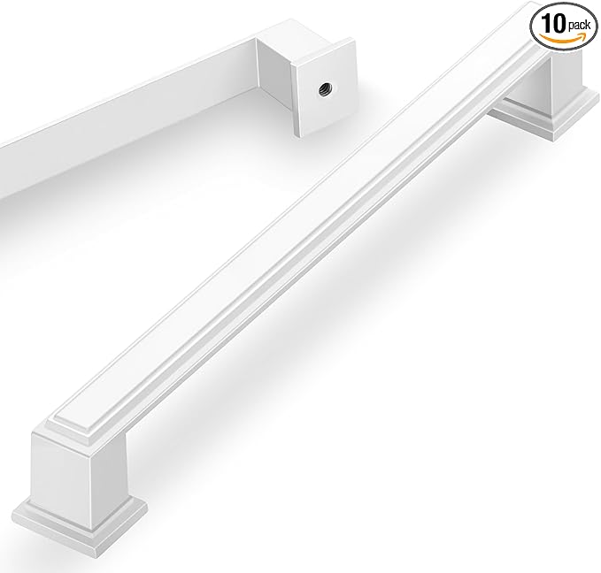Lardmon 10 Pack 7.5 Inch(192mm) Hole Center Matte White Modern Cabinet Pulls Kitchen Cabinet Handles Kitchen Cabinet Hardware Timeless Drawer Pulls for Dresser Cupboard Wardrobe, Matte White(7.5x10)