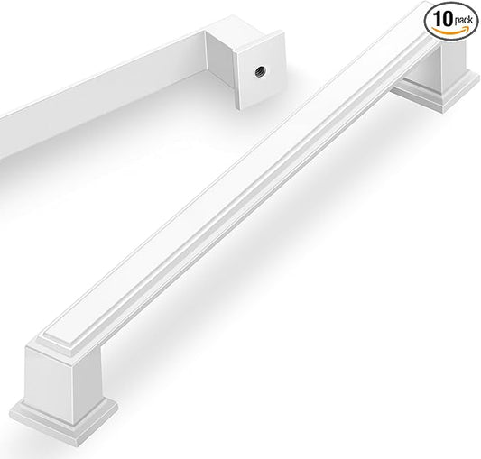 Lardmon 10 Pack 7.5 Inch(192mm) Hole Center Matte White Modern Cabinet Pulls Kitchen Cabinet Handles Kitchen Cabinet Hardware Timeless Drawer Pulls for Dresser Cupboard Wardrobe, Matte White(7.5x10)