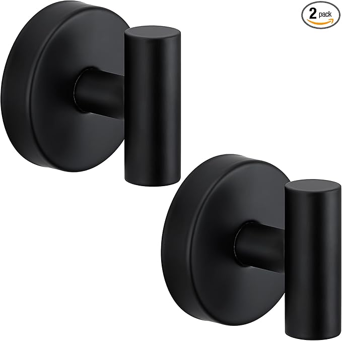 Suction Cup Hooks for Shower - Bathroom Reusable Hooks for Towels, Robes & Loofah - No-Drill Mounting on Kitchen,Walls,Metal,Glass,Mirrors,Tile & Smooth Non-Porous Surfaces (2, Matte Black)