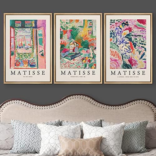 wall26 Framed Canvas Wall Art Print Set French Floral Rainbow Landscapes Henri Matisse Nature Plants Illustrations Modern Relax/Calm Multicolor for Living Room, Bedroom, Office - 24"x36"x3 Natural