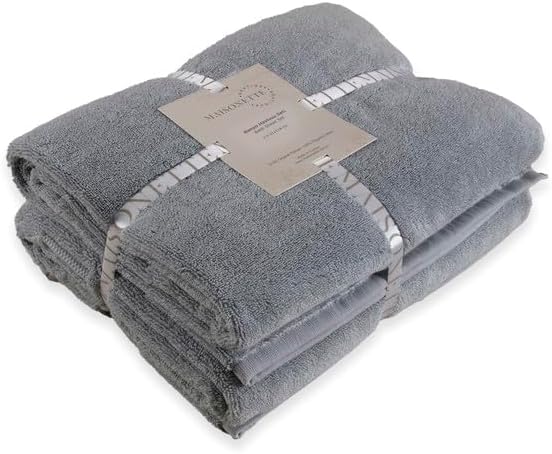 Maisonette Elegance 100% Organic Cotton Turkish Bath Towels, Soft & Absorbent, Ideal Quick Dry Large Luxury Bathroom Towel Set for Shower (30" x 58", 2 Pack) - Light Gray (Shore)