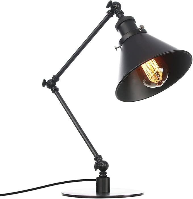 Makeup Vintage Desk Lamp, Industrial Metal Task Table Lamp with Adjustable Swing Arm, Bedroom Bedside Night Light Cafe Retro Reading Lighting,Black