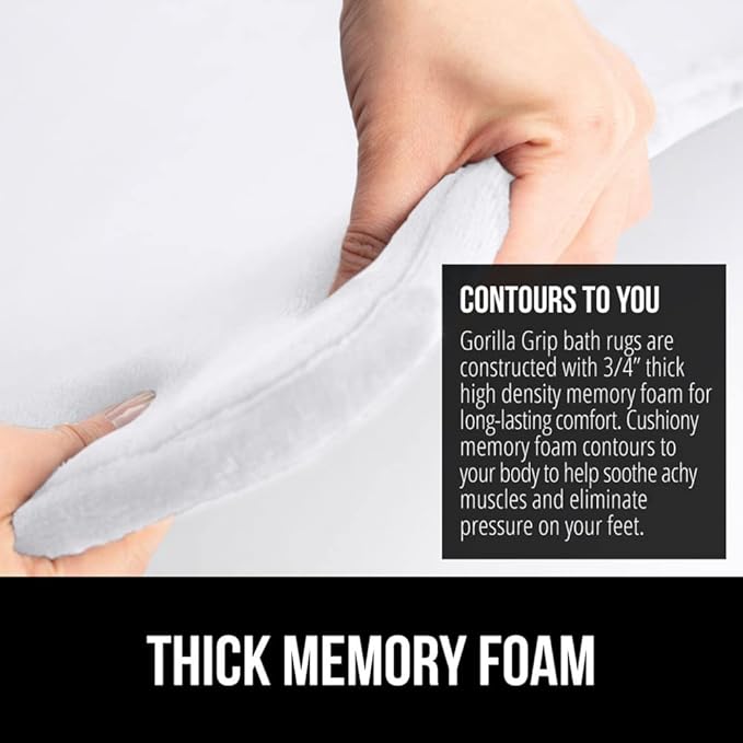 GORILLA GRIP Thick Memory Foam Bath Rugs, Soft Absorbent Velvet Bathroom Mats, Durable Dots on Underside, Machine Washable Bathmat, Carpet Rug Room Decor for Shower Floor, 30x20 Mat, White