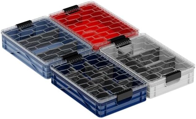 SIDIO Quarter Crate 4 Pack of Stackable Storage Bins - Organizer Bins with Dividers for Garage Organization, Home Storage - Heavy Duty Plastic Containers - 19.16” x 12.75”x 4.57” (Racing Pack)