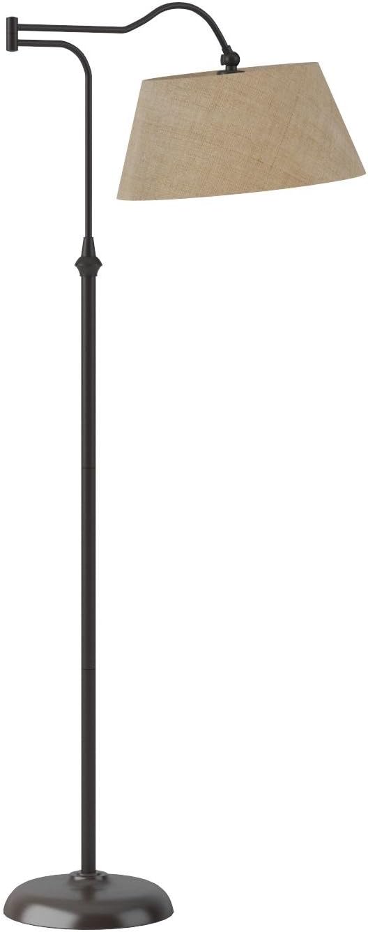 Adesso Floor Lamp, Antique Bronze Finish, Khaki Burlap Lampshade – 3-Way Brightness, Adjustable Overhead Bedroom, Home Office Lighting, or Living Room Decor, 60.25” Tall