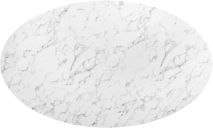 Modway Lippa 78" Oval-Shaped Mid-Century Modern Dining Table with Artificial Marble Top and Gold Base