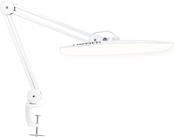 Neatfi XL Nail Desk Lamp with Clamp, 2200 Lumens, 20-Inch Wide Head, Dimmable 4 Levels, 3 Color Modes 3000K–6000K, LED Task Light for Manicure Table, Crafts, Workbench, Office (CCT, White)